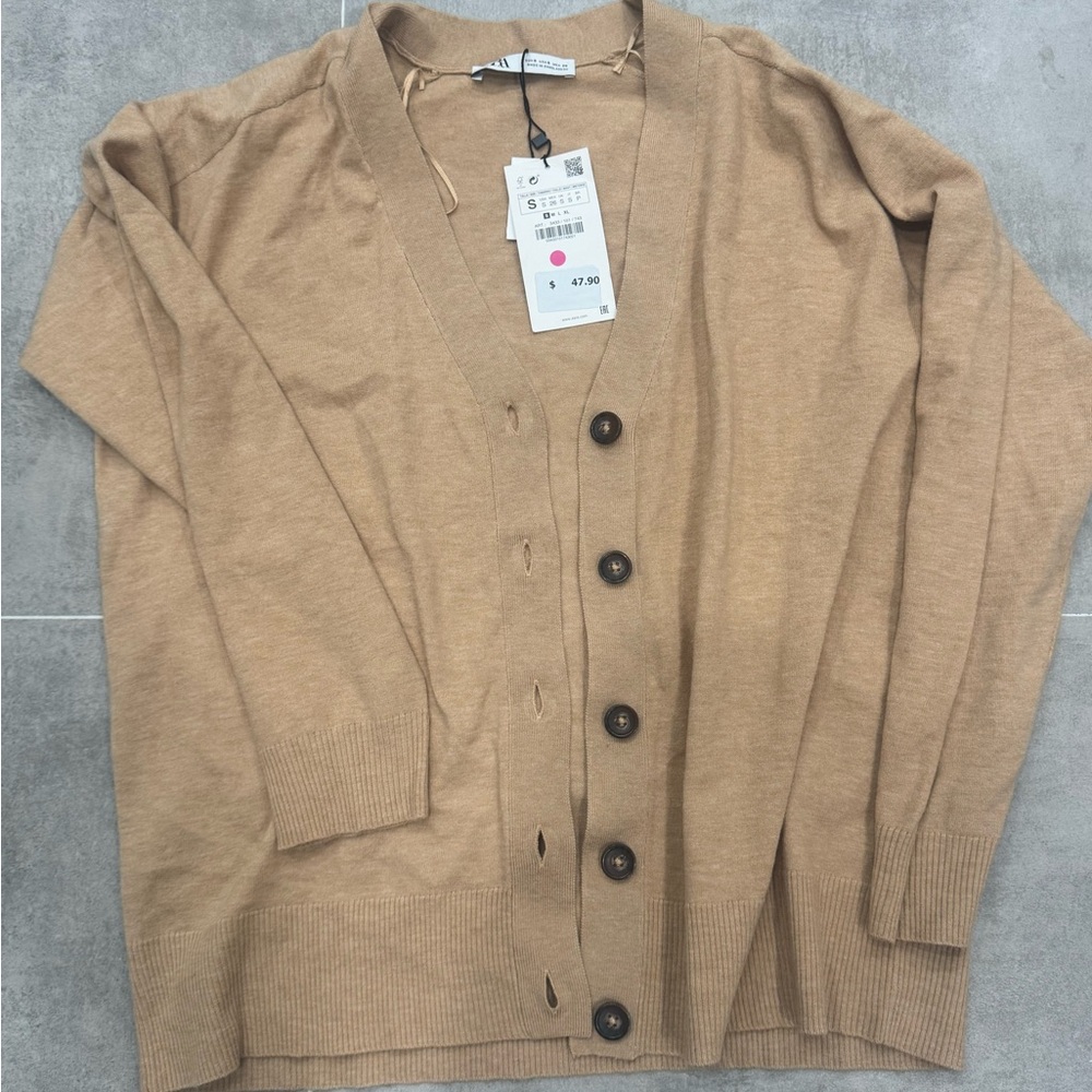 Zara Tan Button-Up Cardigan